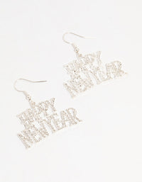 Silver Happy New Year Diamante Drop Earrings - link has visual effect only