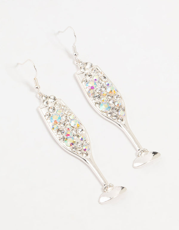 Silver Fizzy Diamante Champagne Drop Earrings