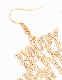 Gold Diamante Happy New Year Drop Earrings - link has visual effect only