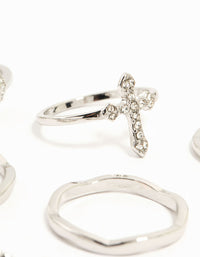 Silver Gothic Cross & Twisted Stacking Rings 12-Pack - link has visual effect only