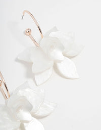 Rose Gold White Marble Flower Hoop Earrings - link has visual effect only