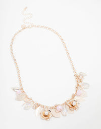 Rose Gold Flower & Leaf Charm Short Necklace - link has visual effect only