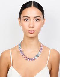 Rose Gold Pink, Blue & Purple Stone Short Necklace - link has visual effect only