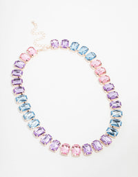 Rose Gold Pink, Blue & Purple Stone Short Necklace - link has visual effect only