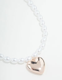 Rose Gold Pearl Heart Pendant Necklace - link has visual effect only