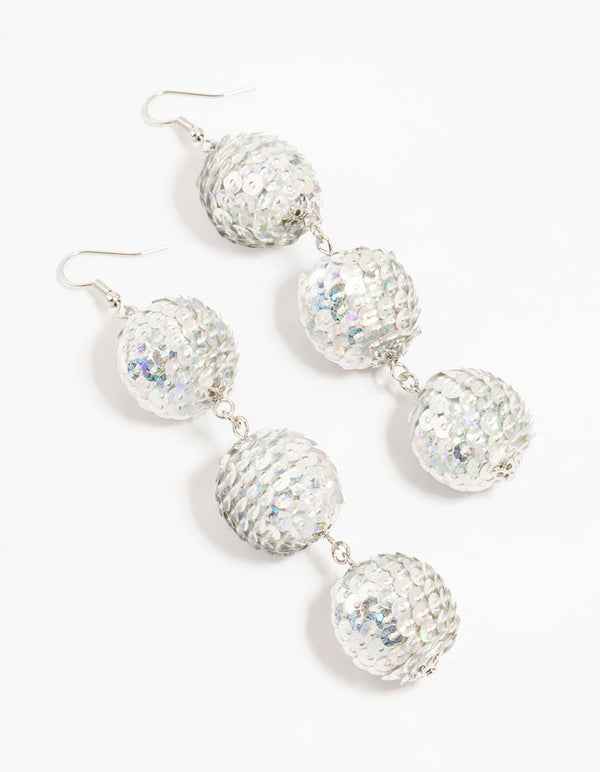 Silver Sequin Disco Ball Drop Earrings