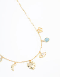 Gold Plated Heart & Moon Charm Necklace - link has visual effect only