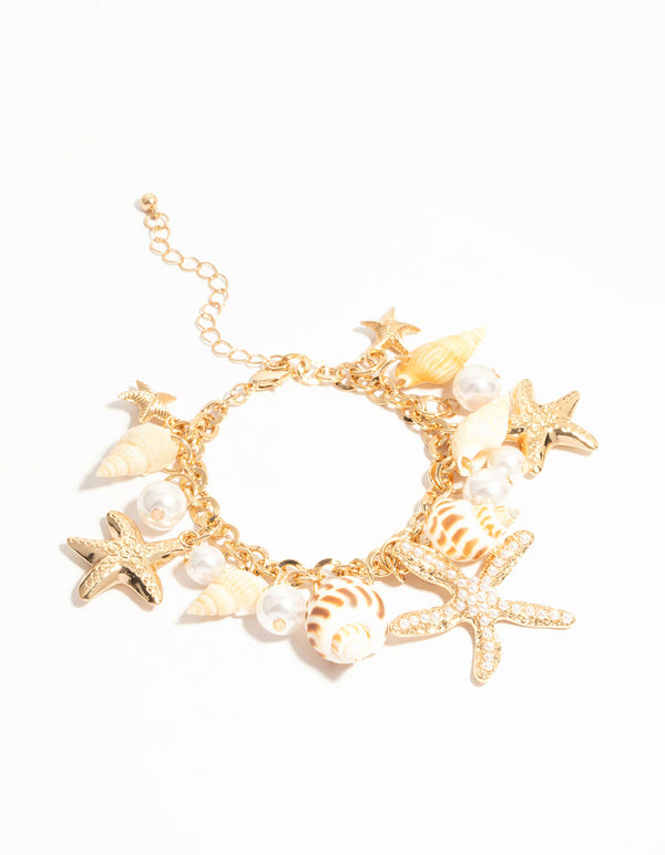 Gold Starfish & Shell Charm Bracelet