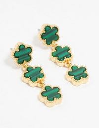 Gold Plated Emerald Clover Trio Drop Earrings - link has visual effect only