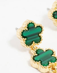 Gold Plated Emerald Clover Trio Drop Earrings - link has visual effect only