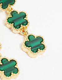 Gold Plated Emerald Clover Trio Drop Earrings - link has visual effect only