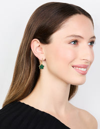 Gold Plated Emerald Clover Hoop Drop Earrings - link has visual effect only