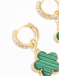 Gold Plated Emerald Clover Hoop Drop Earrings - link has visual effect only