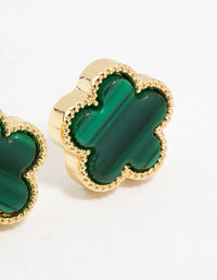 Gold Plated Emerald Clover Stud Earrings - link has visual effect only