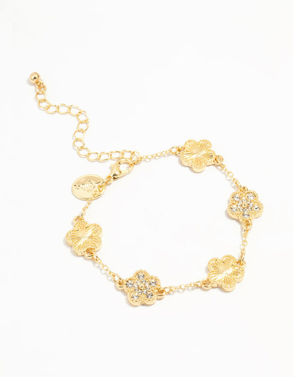 Gold Plated Brass Clover Bracelet