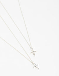 Silver Plain & Diamante Cross Pendant Necklaces 2-Pack - link has visual effect only