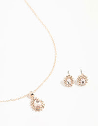 Rose Gold Diamante Teardrop Necklace & Earrings Set - link has visual effect only