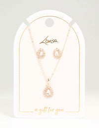 Rose Gold Diamante Teardrop Necklace & Earrings Set - link has visual effect only