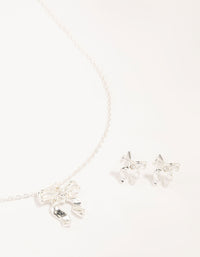 Silver Bow Necklace and Earrings Set - link has visual effect only