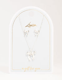 Silver Bow Necklace and Earrings Set - link has visual effect only