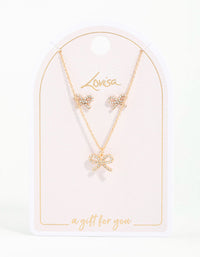 Gold Bow Diamante Necklace & Earrings Set - link has visual effect only