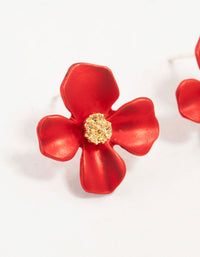 Gold Red Pearlised Flower Stud Earrings - link has visual effect only