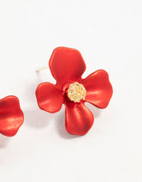 Gold Red Pearlised Flower Stud Earrings - link has visual effect only