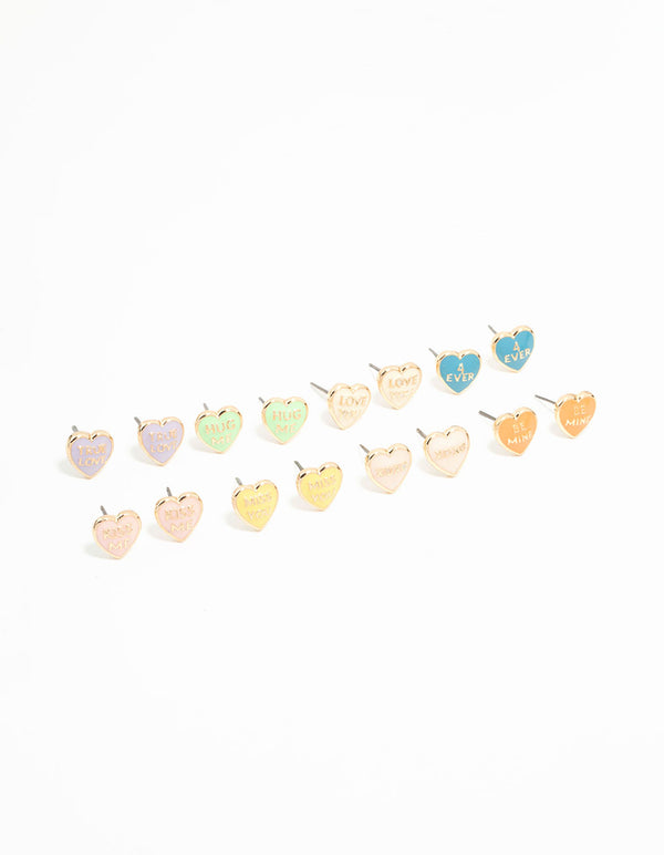 Gold Candy Hearts 8-Pack Stud Earrings