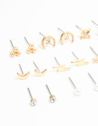 Gold Moon & Star Stud Earrings 12-Pack - link has visual effect only