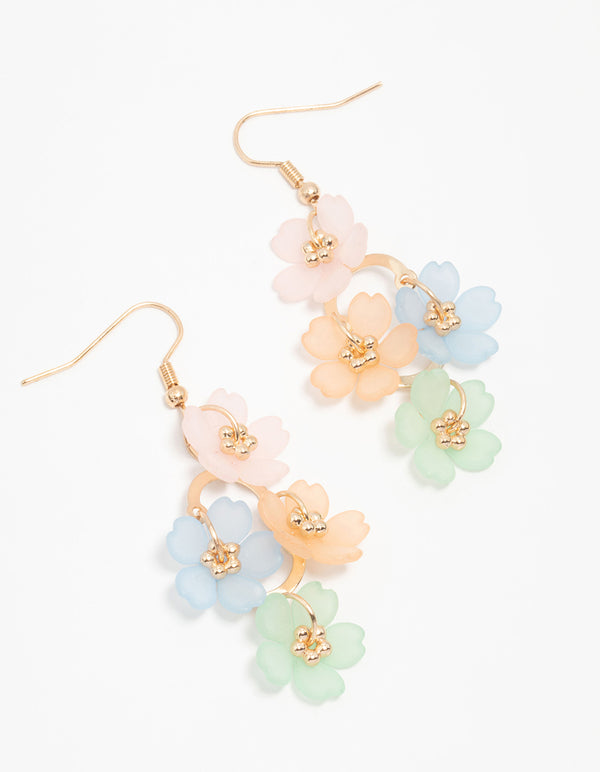 Gold Multicoloured Frosted Flower Drop Earrings