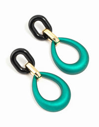 Gold Blue Teardrop Oval Link Drop Earrings - link has visual effect only