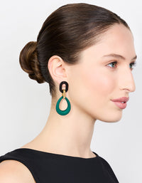 Gold Blue Teardrop Oval Link Drop Earrings - link has visual effect only