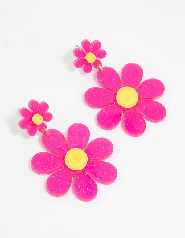 Pink Acrylic Flower Drop Earrings