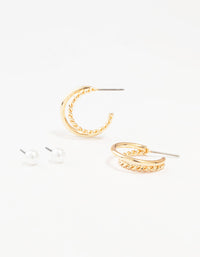 Gold Pearl Studs & Twisted Hoop Earrings 2-Pack - link has visual effect only