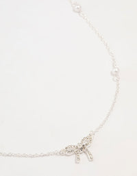 Silver Station Pearl Diamante Bow Necklace - link has visual effect only