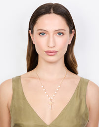 Gold Pearl Cross Diamante Pendant Necklace - link has visual effect only