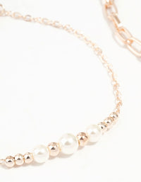 Rose Gold Chain Link & Pearl 2-Pack Bracelet - link has visual effect only