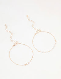 Rose Gold & Pearl Station Diamante Bracelets 2-Pack - link has visual effect only