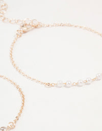 Rose Gold & Pearl Station Diamante Bracelets 2-Pack - link has visual effect only