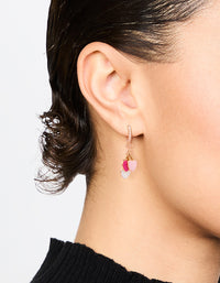 Gold Plated Pink & White Heart Huggie Earrings - link has visual effect only