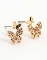 Gold Plated Cubic Zirconia Pearl & Butterfly Earrings 3-Pack - link has visual effect only