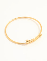 Waterproof Gold Plated Stainless Steel Pearl Twisted Bangle - link has visual effect only