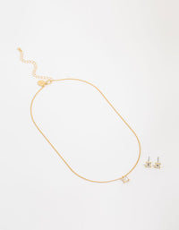 Gold Plated Diamante Square Necklace & Earrings Set - link has visual effect only