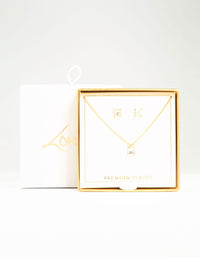 Gold Plated Diamante Square Necklace & Earrings Set - link has visual effect only