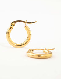 Waterproof Gold Plated Stainless Steel Clean Hinge Hoop Earrings - link has visual effect only