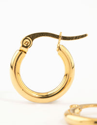 Waterproof Gold Plated Stainless Steel Clean Hinge Hoop Earrings - link has visual effect only