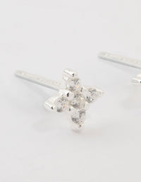 Sterling Silver Cubic Zirconia Micro Clover Stud Earrings - link has visual effect only