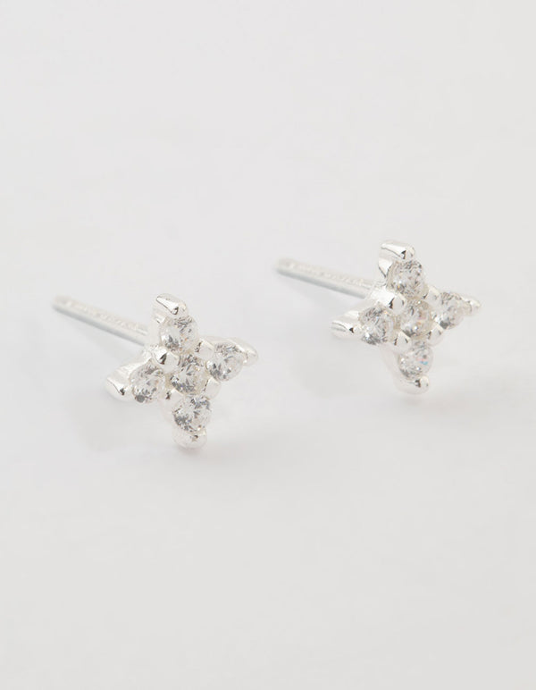 Sterling Silver Cubic Zirconia Micro Clover Stud Earrings