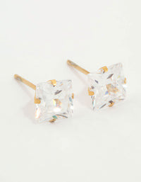 Waterproof Gold Plated Stainless Steel Princess Cut Cubic Zirconia Stud Earrings - link has visual effect only