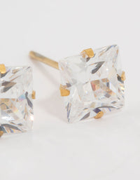 Waterproof Gold Plated Stainless Steel Princess Cut Cubic Zirconia Stud Earrings - link has visual effect only